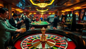 Players enjoying high-stakes action at the luxurious roulette table on https://rr88.navy/.