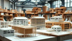 Architekturmodellbau Bonn zeigt präzise gefertigte Architekturmodelle in dynamischer Werkstattumgebung.