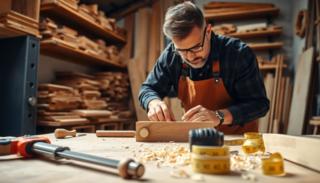 Creating craftsmanship in Carpentry Apprenticeship Near Me workshop with tools in focus.