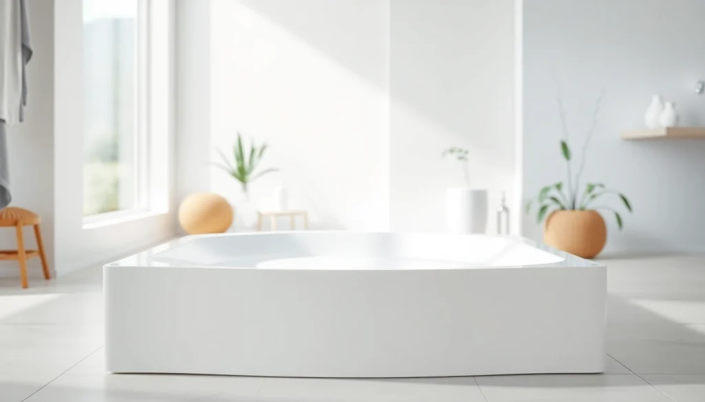 Shower base showcased in a bright bathroom, highlighting its modern design and sleek finish.