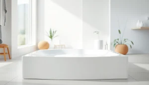 Shower base showcased in a bright bathroom, highlighting its modern design and sleek finish.