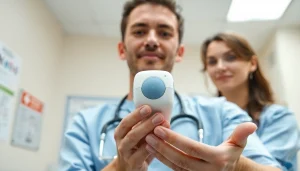 Demonstration of a choking device by a healthcare professional in a clinic setting.