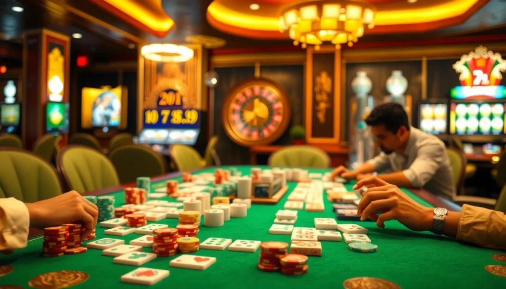 Raih kegembiraan Link Mahjong dikelilingi elemen kasino yang penuh warna.