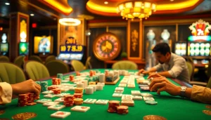 Raih kegembiraan Link Mahjong dikelilingi elemen kasino yang penuh warna.