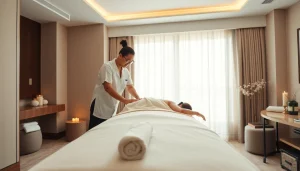 출장마사지 in a luxurious hotel room with a skilled therapist providing a relaxing massage.