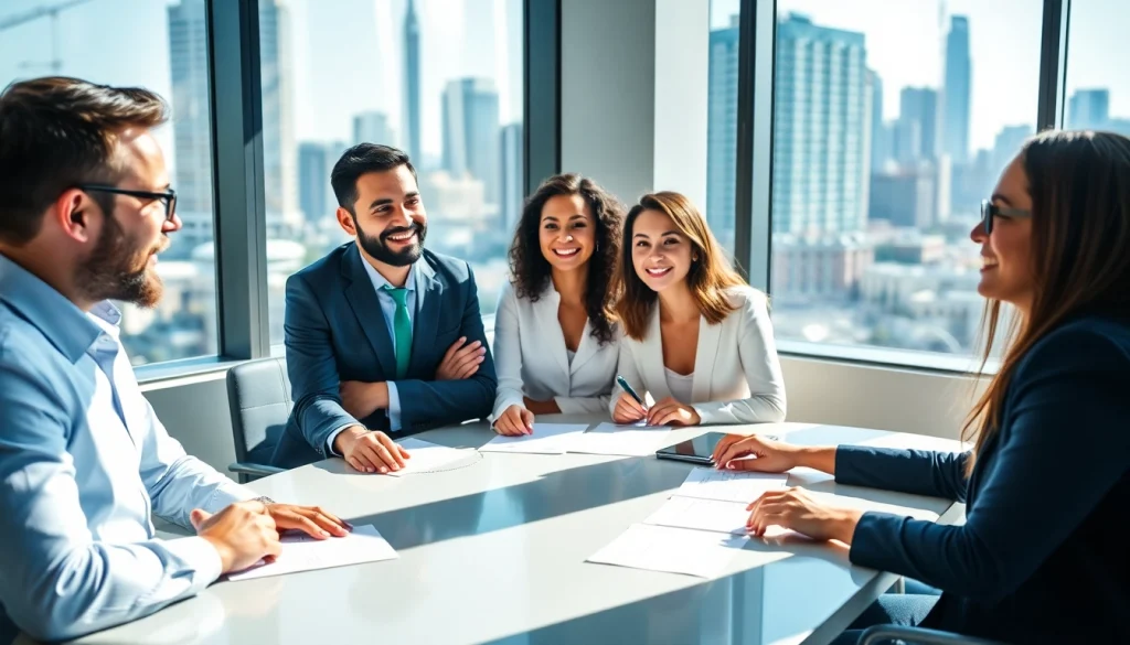 Business growth insights discussion among diverse professionals at a conference table.