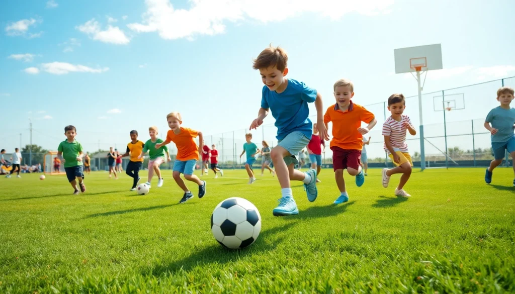 Active boys enjoying Multi Sports Camps for Boys with soccer, basketball, and tennis sessions.