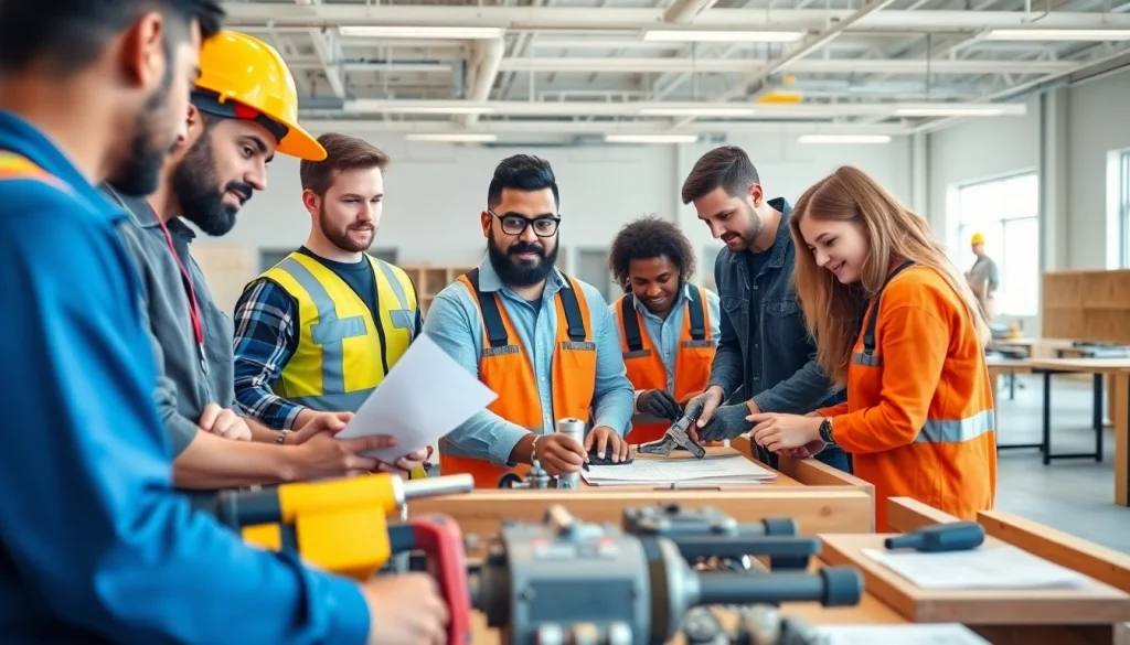 Students at construction trade schools in Texas collaborating in hands-on training to build professional skills.