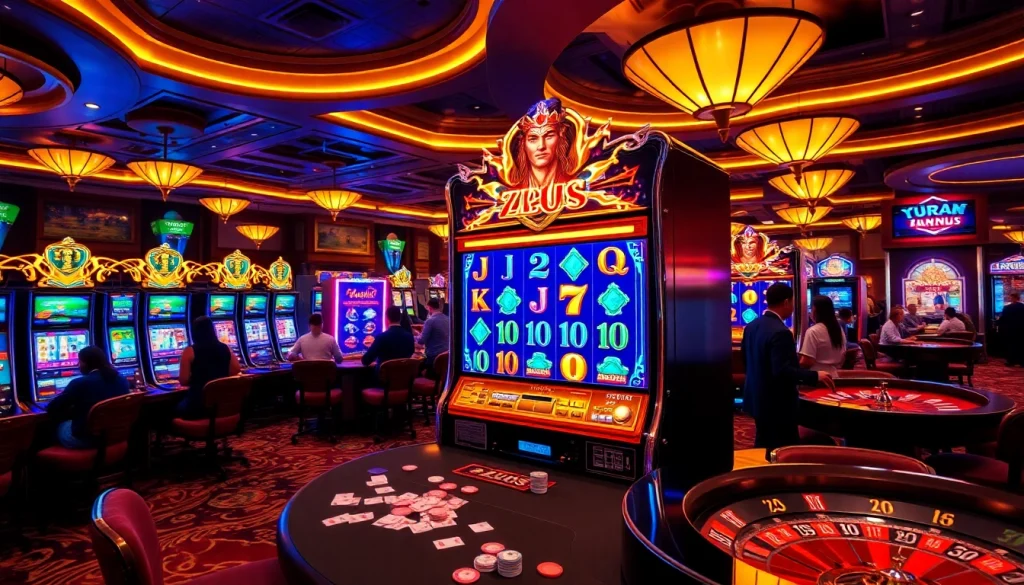 Putar mesin slot Zeus untuk kemenangan yang mendebarkan di tengah suasana kasino yang hidup.
