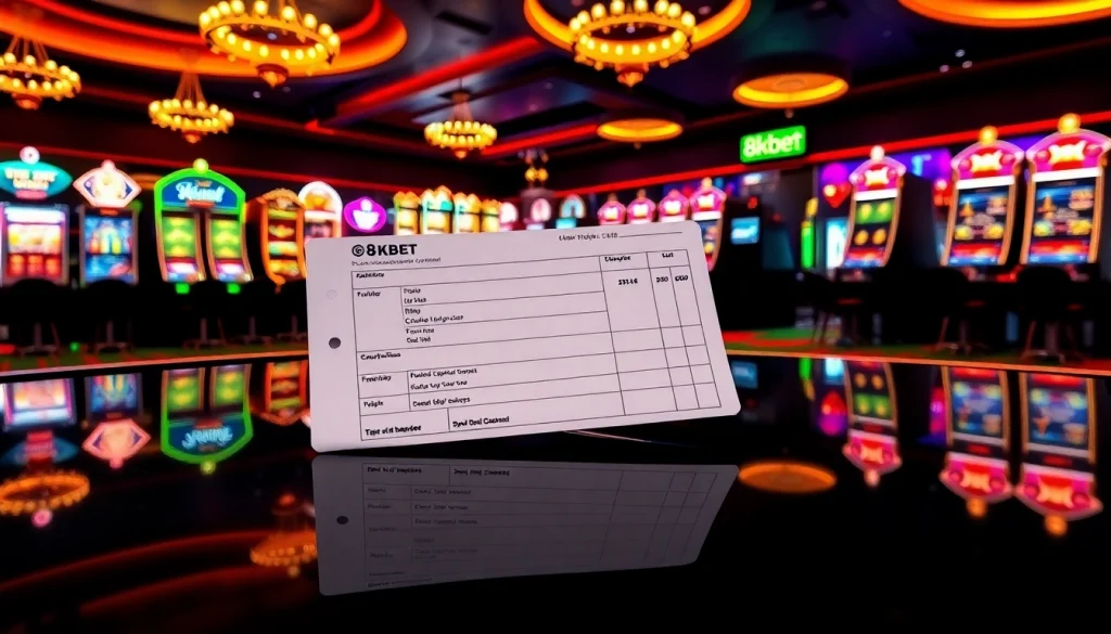 Experience the thrill of gambling with 8kbet's online casino interface featuring vibrant tables and slot machines.