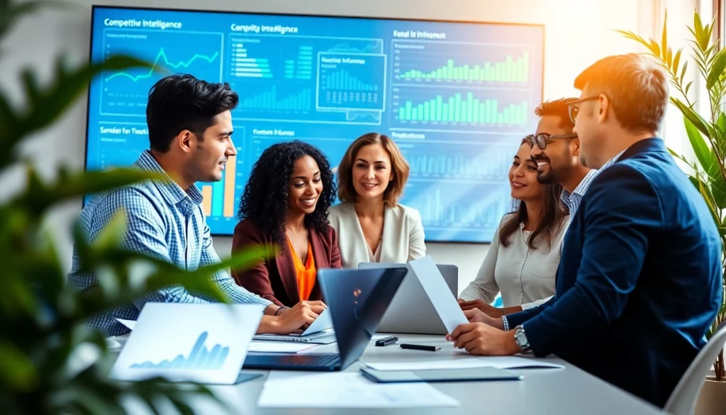 Explore competitive intelligence faqs in a collaborative data analysis scene highlighting teamwork.