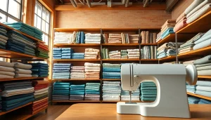 Bekijk goedkope canvas stoffen, kleurrijke en verfijnde stoffen in een gezellige stoffenzaak.