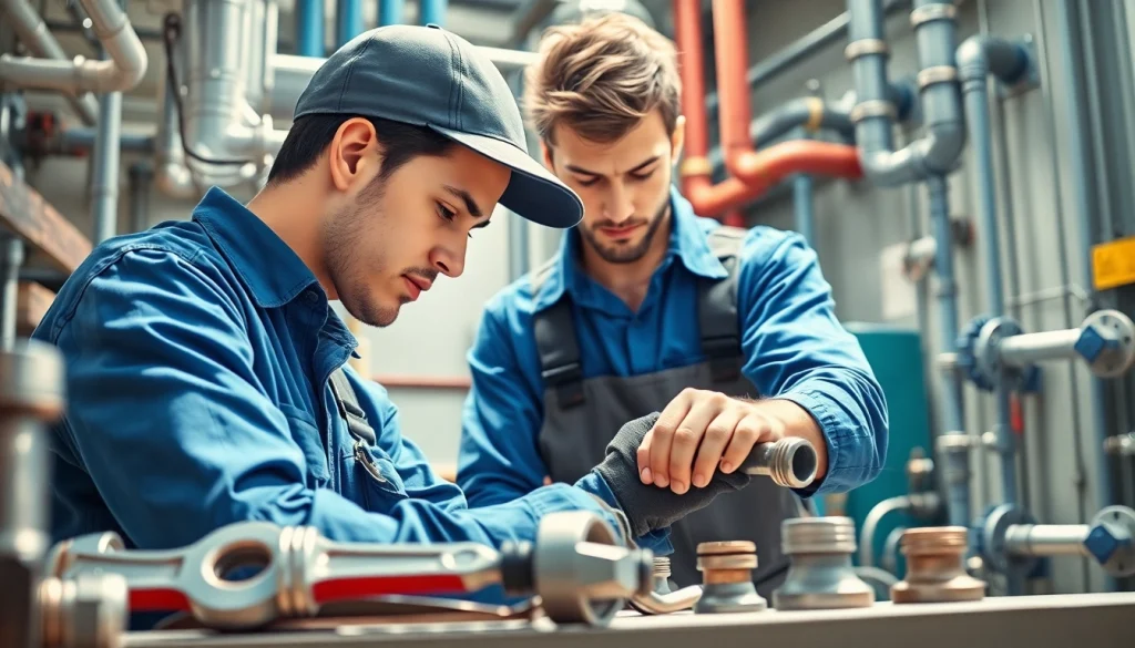 Plumbing apprenticeship in action, featuring an apprentice skillfully working on plumbing systems in a professional setting.