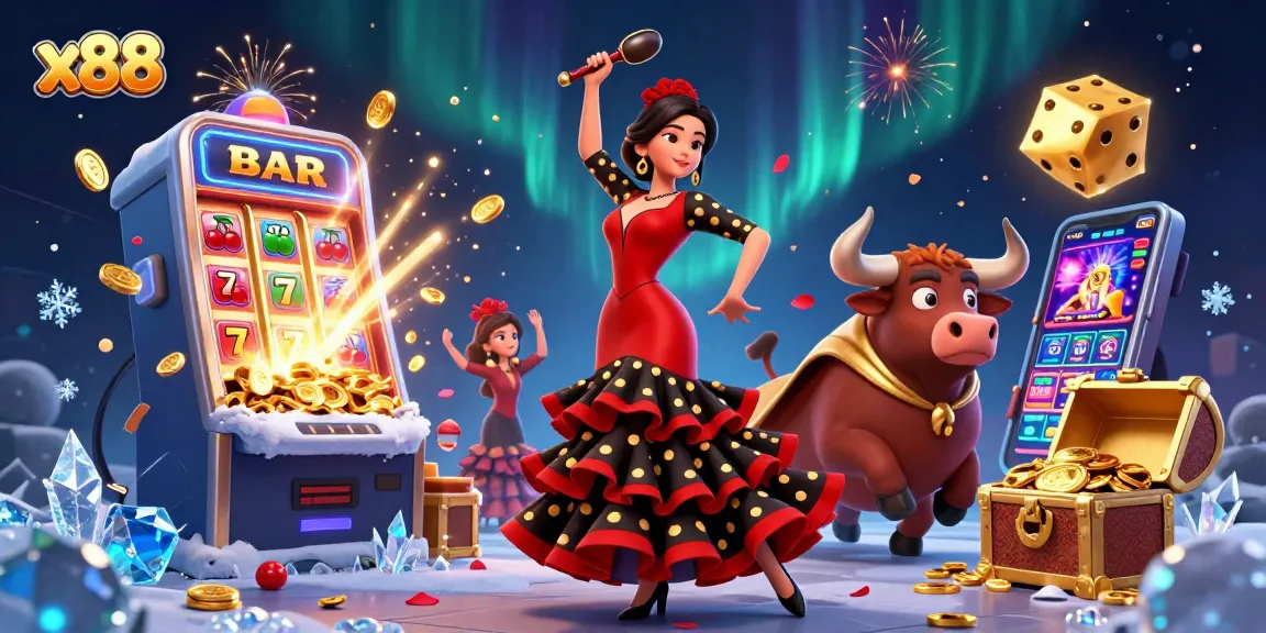 x88 jackpot celebration with dancing character and slot machine bursting coins