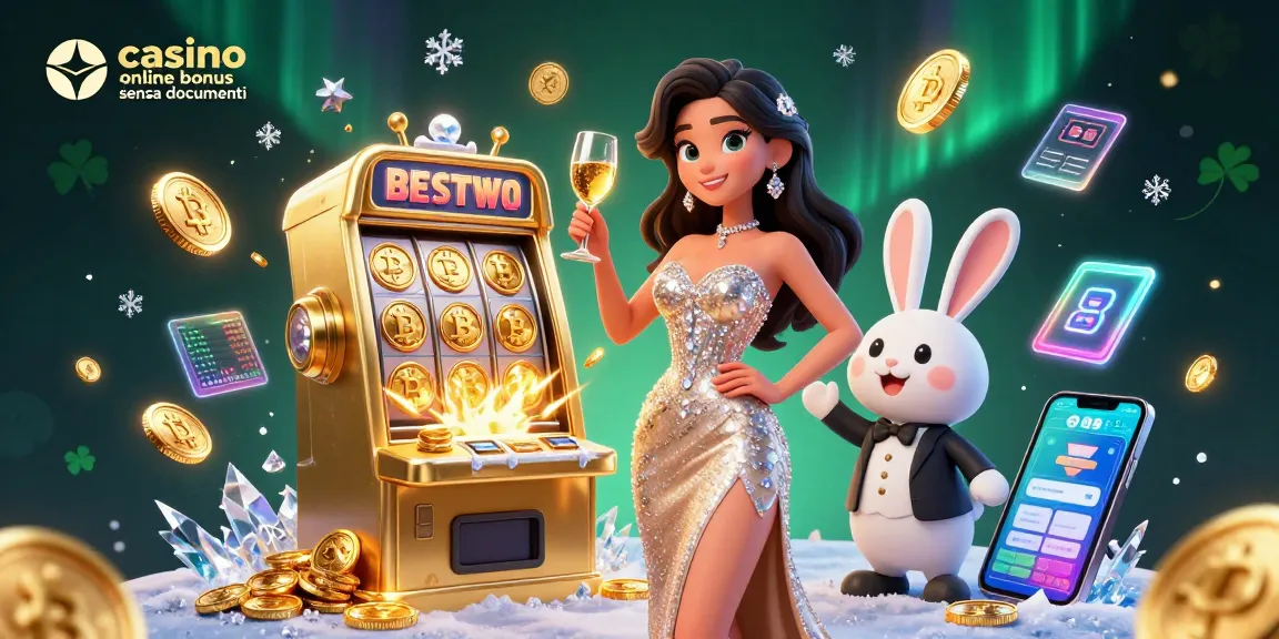 Vivi l'emozione con i bonus casino online senza documenti in questa vivace illustrazione che presenta una donna glamour e un croupier dei cartoni animati.
