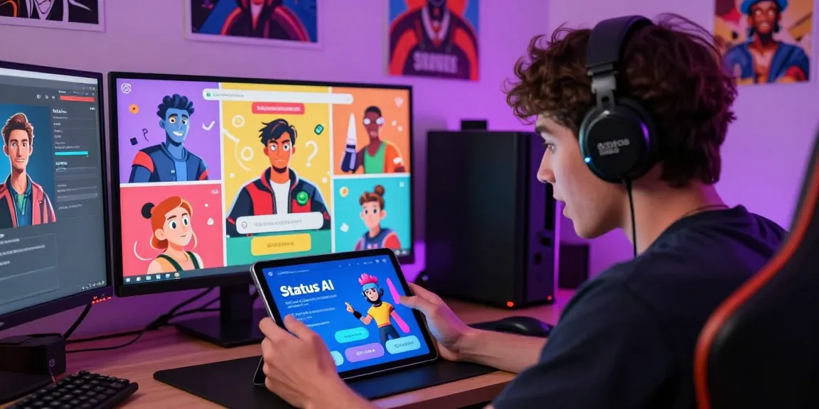 Engaging player immersed in Status AI, interacting with vibrant digital characters from popular fandoms.